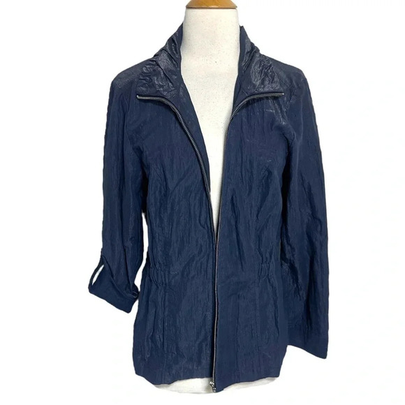 Christopher + Banks S metallic blue wrinkled lightweight jacket - Picture 2 of 6